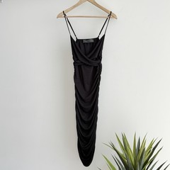 Foxblood Dress XS Black Cami Gia Bodycon Ruched Jersey Fitted Stretch Soft Goth