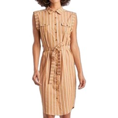 Bishop + Young Small Dress Striped Button-up Shirt Midi Rust Brown Moonstone