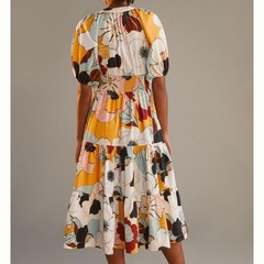 Anthropologie Conditions Apply Puff Sleeved Midi Dress Boho Womens 6 Flaw.