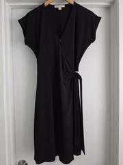 Michael Kors Black Side Tie Lightweight Stretch V-Neck Wrap Dress Size Medium