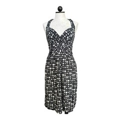 Maria Bianca Nero Silk Polka Dot Halter Dress Black White Lined Back Zip Size S