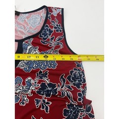 Espresso Red Blue Floral Midi Swing Dress Large Sleeveless A-Line Casual