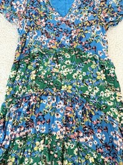 Anthropologie Robin Tiered Mini Dress Blue Green Floral S