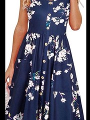 Kilig Navy Floral Midi Dress Button Front Pocket Sundress Small