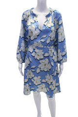 Draper James Womens Floral Ruffle V-Neck Short Sleeve Shift Dress Blue Size 2X