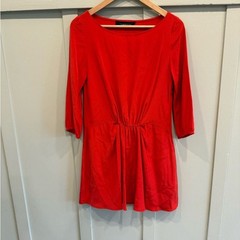 Thakoon Red 100% Silk Gathered Waist 3/4 Sleeve Mini Dress Womens Size 0