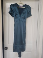 VINTAGE Y2K Juicy Couture Peacock Blue Sheath Midi Dress V-Neck 8