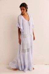 Free People Free est Dream On Maxi Dress Crochet Flutter Sleeve Embroidered S
