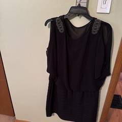 Black With Silver Sequins Design Lined One Piece Dress Size 16