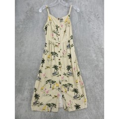 Old Navy Dress Womens Small Safari Animals Maxi Button Summer Linen Blend Tan