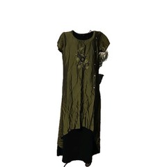 Green Black XL Solid Embroidered Round Neck Hi-Low Maxi Dress Dry Clean Only