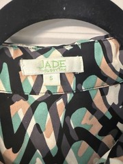 Jade Women&rsquo;s Black Green Beige Geometric Shirt Dress Collared Chiffon S