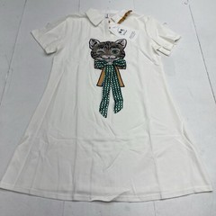 Meiyishang White Winking Cat Wearing Bow Button T Shirt Dress Women’s Size L