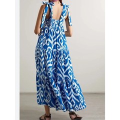 Honorine Marguerite tiered blue and white ikat cotton-gauze maxi dress L