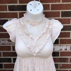 mine dress womans small off white boho crotchet v neck trim babydoll Dress