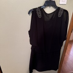 Black With Silver Sequins Design Lined One Piece Dress Size 16