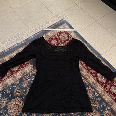 GUESS Black Floral Lace Blouson Short Dress Scoop Neck 3/4 Sleeve M NWT
