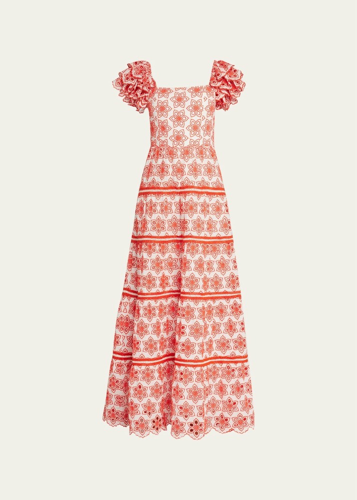 NWT $795 Alice + Olivia Tawney Eyelet Tiered Maxi Dress