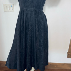Vintage 1930’s 1940’s Black Puff Sleeve Full Sweep Half Button Dress Size XXS