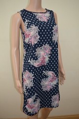 New M&S Collection Navy Blue Paisley Linen Blend Tunic Dress Sz UK 10