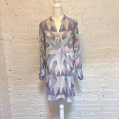 Mara Hoffman mini shift dress long sleeve pastel geo print small