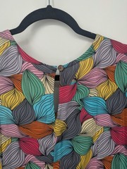 Abstract Leaf Print Dress Button Front Boho Retro Artsy Bohemian Colorful Small