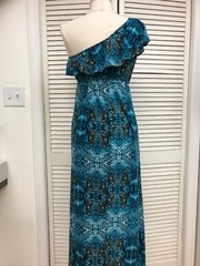 Mix & Co, One Shoulder Vibrantly colored, Printed Maxi Dress, Small, EUC!