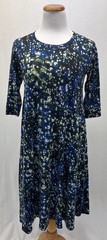 Samantha Sung Black & Blue Print Wool & Tencel 3/4 Sleeve Dress Sz. 6