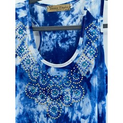 Jessica Taylor NYC Blue Tie Dye Beaded Embellished Maxi Tank Dress Womens Small