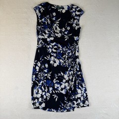LRL Lauren Ralph Lauren Blue Floral Empire Stretch Wrap Ruched Dress Size 12
