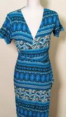 R. Vidiimos Womens S Blue Paisley V-Neck Short Sleeve Wrap Tie Maxi Dress