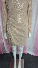 Sequin Gold Wrap Ruched Stretch Lined Club Party Cocktail Dress Size Medium