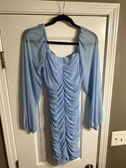 Bodycon Midi Dress Long Puff Sleeve Square Neck