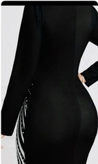 Figure Hugging Snatched Elegant B/W Dress w/V neckline poked dot pattern