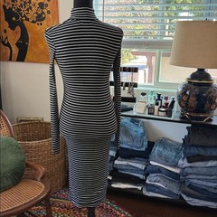 ATM Anthony Thomas Melillo Black Combo Dip Dye Striped Mock Neck Bodycon Dress