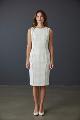 Beige by ECI Sleeveless Textured Sheath Dress in Cream and Tan