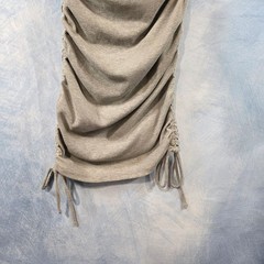 Lulus Womens Ribbed Knit Ruched Side Drawstring Sleeveless Mini Dress Beige Smal