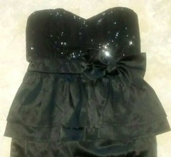 FOREVER 21 SMALL LITTLE BLACK STRAPLESS DRESS COCKTAIL MINI SEQUINS BOW SEXY
