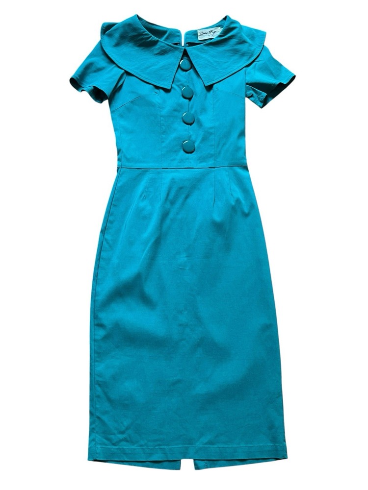 Bettie Page  » Rita « 50s Style Wiggle Dress Turquoise Mad Men, Size Small