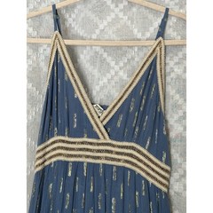 Zury Ethereal Bohemian Goddess Maxi Dress Womens Free Size Blue Metallic Lace