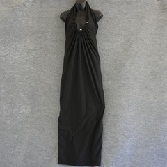 PrettyLittleThing Black Halter Neck Maxi Dress Size 10 US 14 UK Slinky Ruched NW