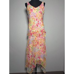 Ronni Nicole Floral Chiffon Midi Dress 12 Pastel Watercolor Asymmetrical Hem