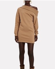 MARISSA WEBB So Relaxed Off The Shoulder Plush Sweatshirt Dress Light Mocha XS