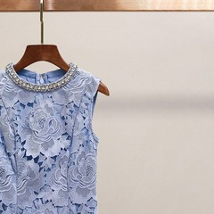 Self-Portrait Womens New Elegant Diamond Round Neck Lace Flower Sleeveless Dress