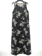 100% Black Silk Aloha Floral Ankle Length Dress Hilo Hattie Size 4
