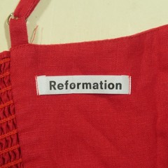 Reformation Tori Linen Midi Dress Womens 0 Red Button Down Spaghetti Strap