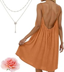 Women’s Backless Flowy Cami Lounge Dress Short, Backless Cami Dress for Women