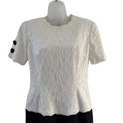 Vintage Bill Blass Evening Dress Womens 10 White Lace Black Bow Open Back 90s