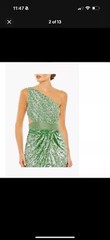 Mac Duggal Sequined One Shoulder Draped Lace Up Gown In Sage Size 4.