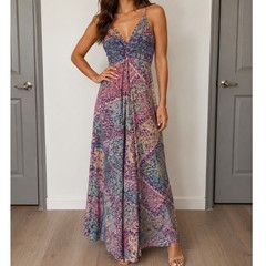 India Boutique Pink Blue Paisley Patchwork Boho Maxi Dress One Size bb